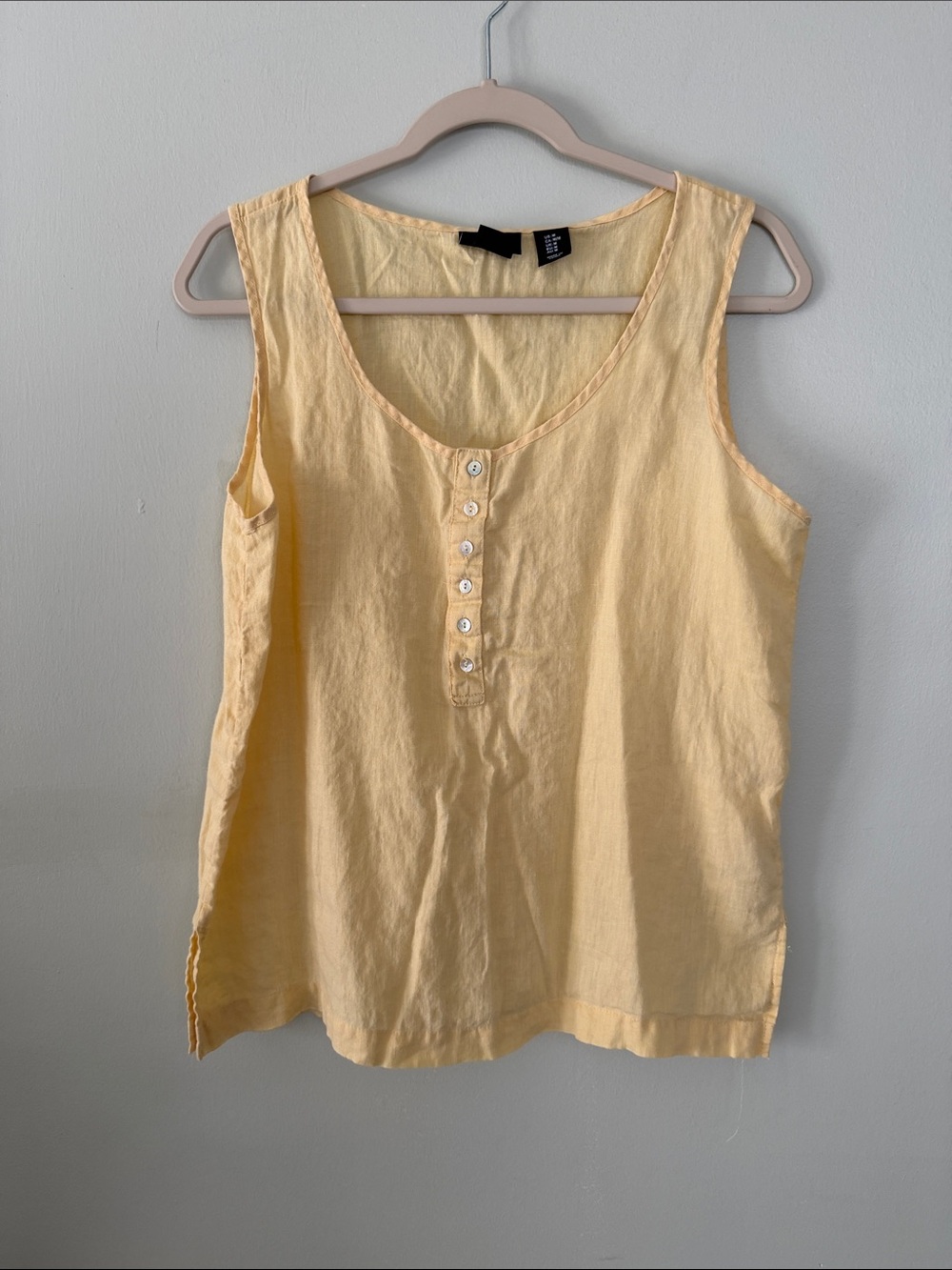 Jones New York 100% Linen Pale Yellow Sleeveless Henley Tank